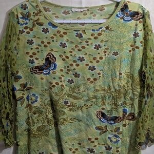 Floral Butterfly Print Green Top